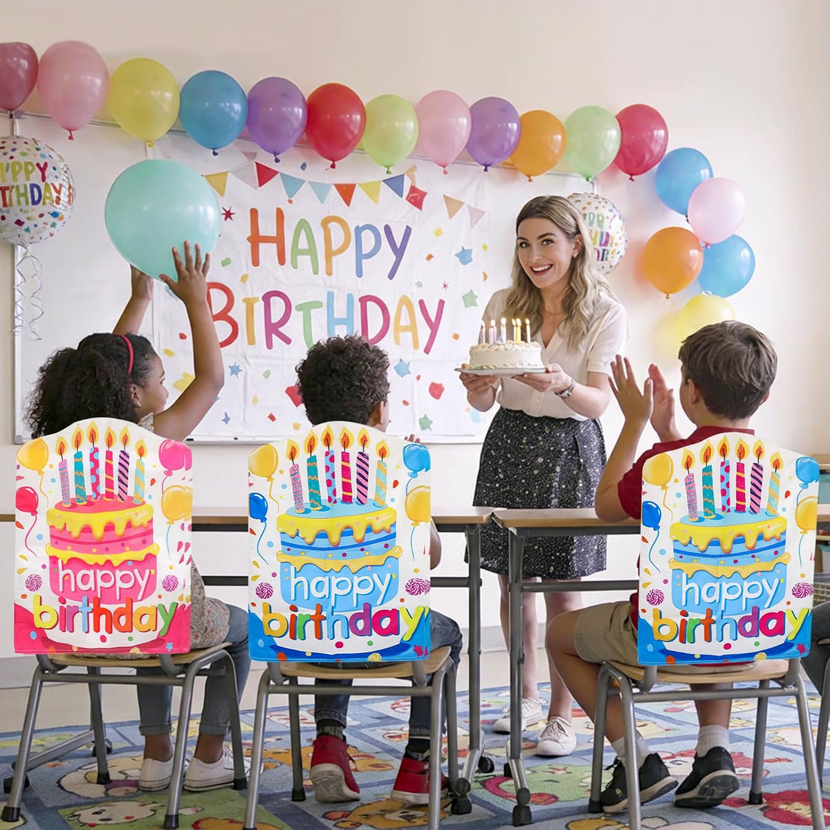 2 Pcs Happy Birthday Chair Cover for Classroom