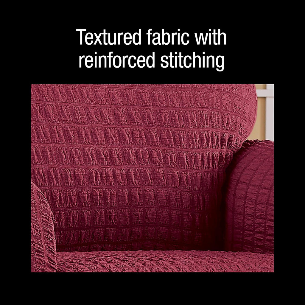 Collections Etc Textured Squares Ruffled Slipcover Taupe Loveseat