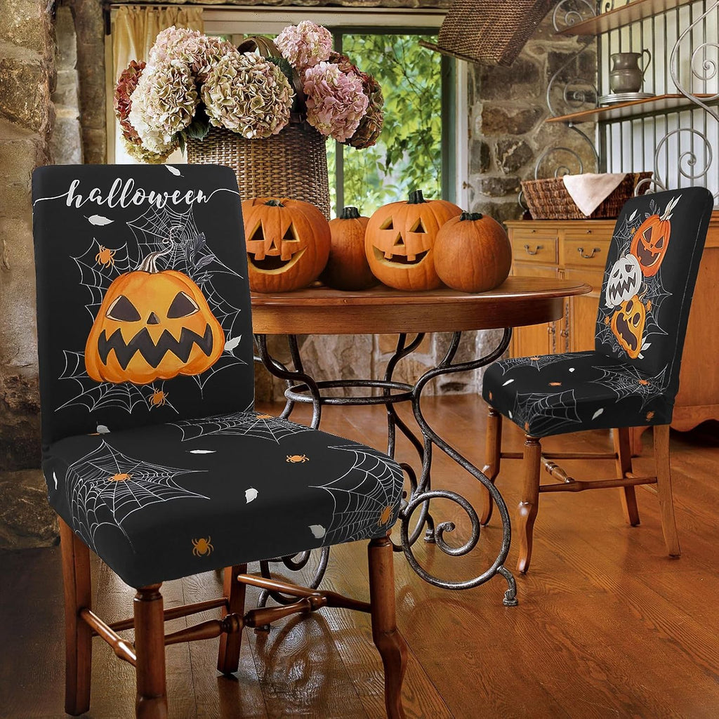 Halloween Chair Covers Set of 4 Pumpkin Ghost Spider Parsons Slipcovers