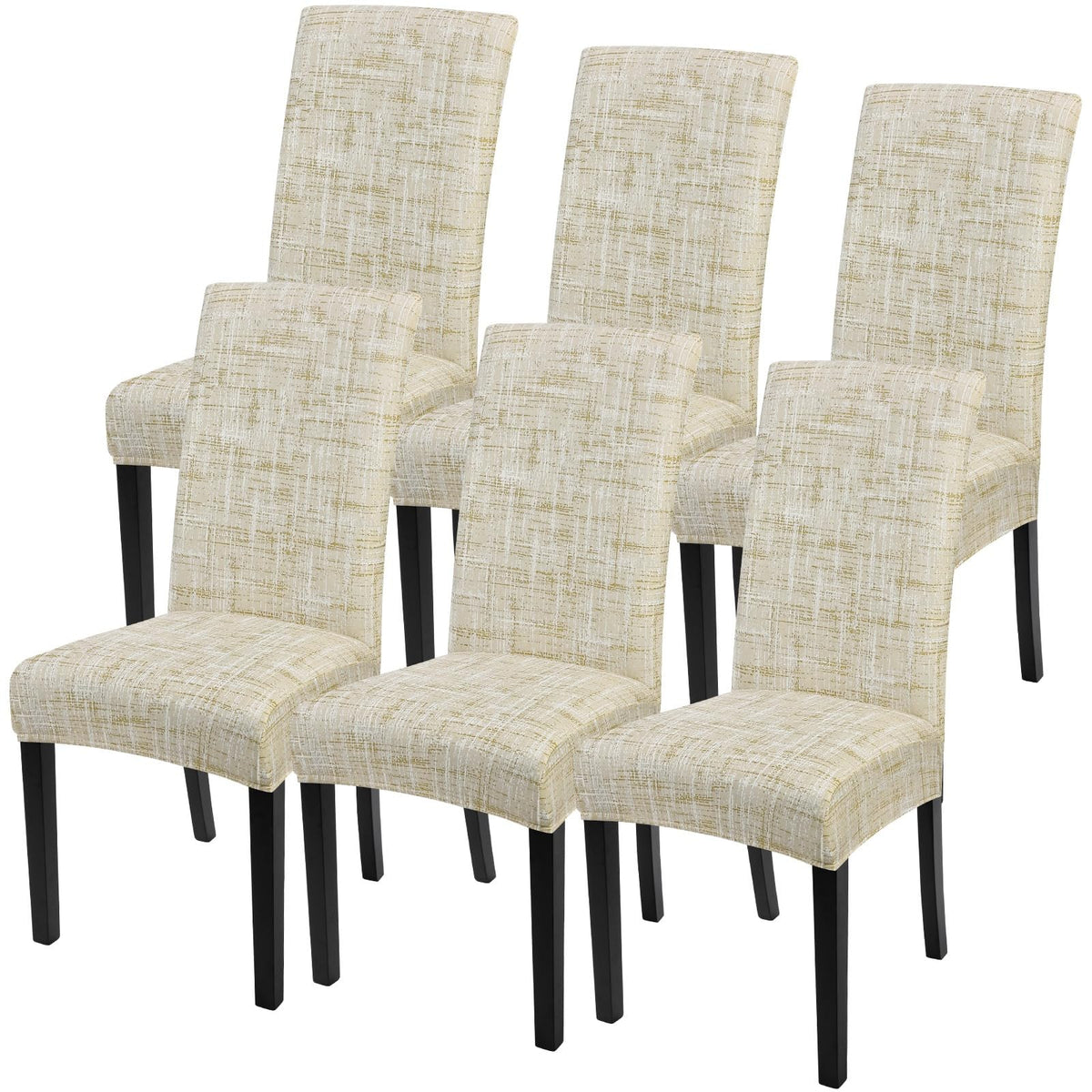 SearchI Dining Room Chair Covers Set of 6, Stretch Jacquard Parsons Chair Slipcovers Super Fit Removable Washable Kitchen Chair Protector Cover for Dining Room, Hotel, Ceremony (Beige Rhombus)