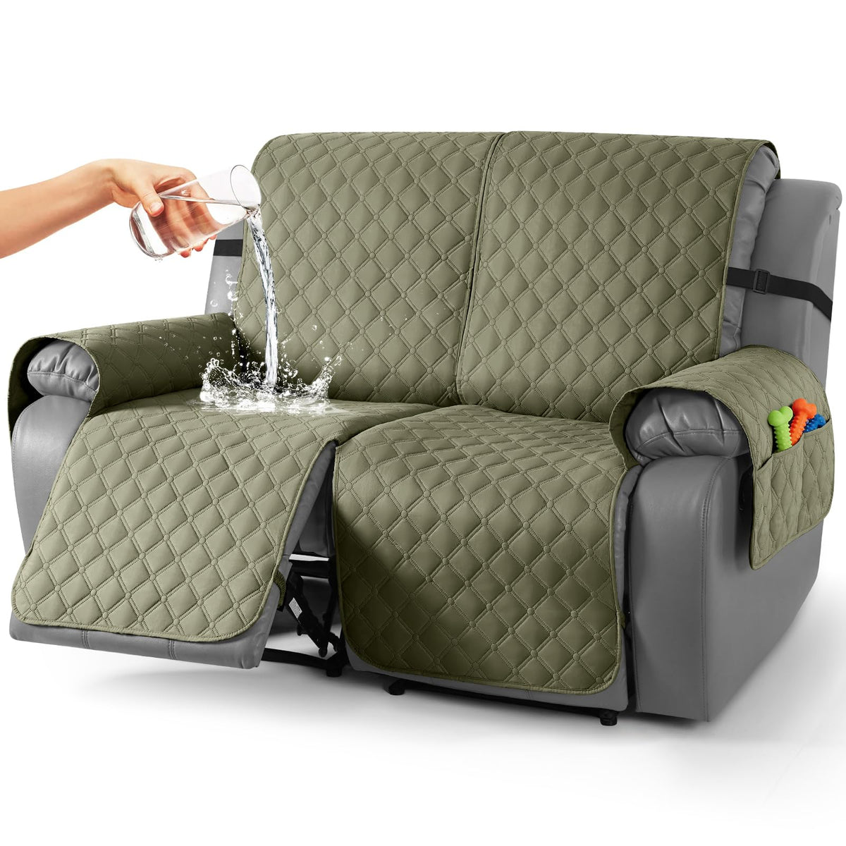 TAOCOCO 100% Waterproof Loveseat Recliner Covers Reversible, Charcoal Gray