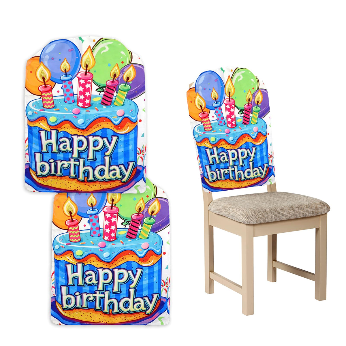 2 Pack Happy Birthday Chair Cover 17x23 Inch Double Side