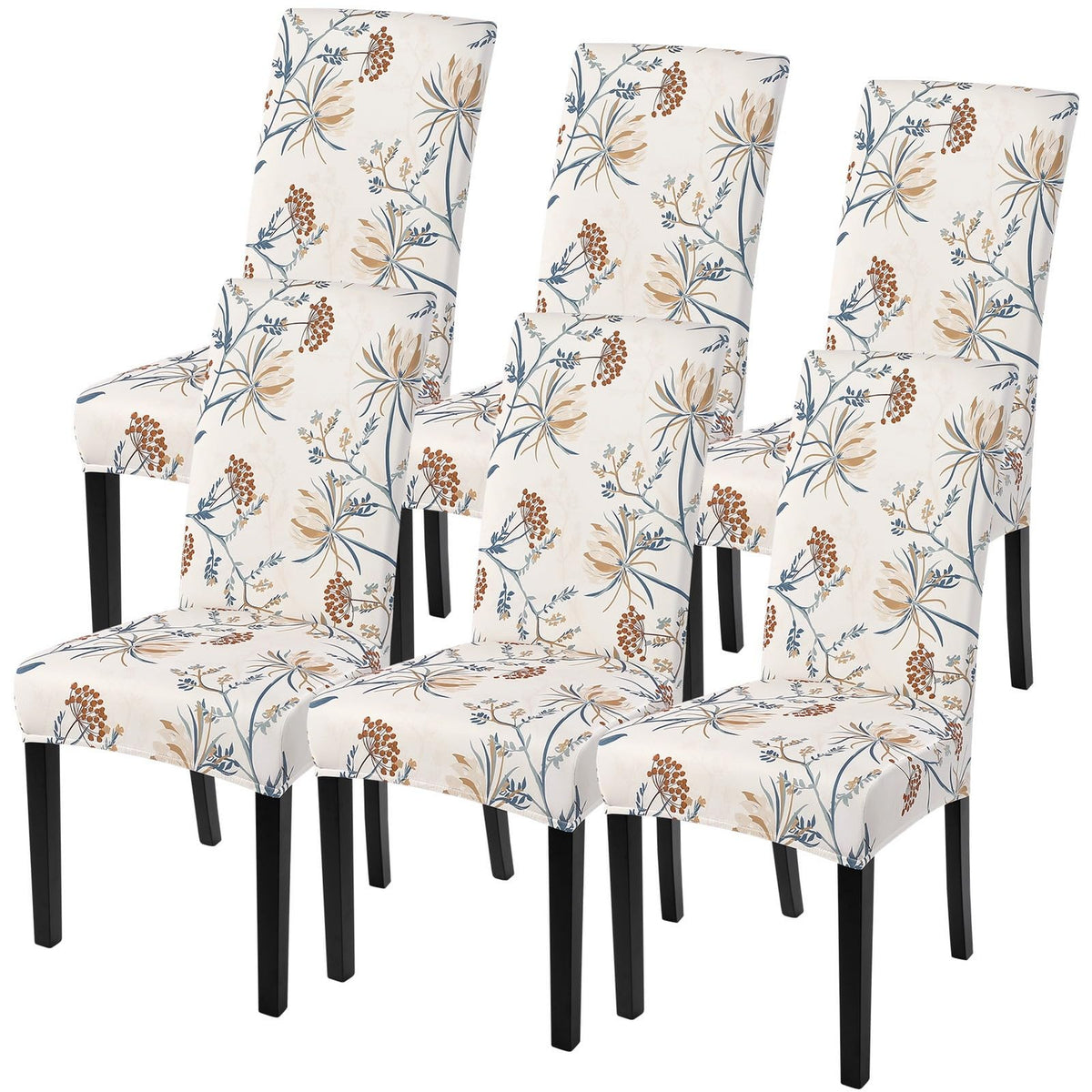 SearchI Chair Covers Slipcovers Set of 4, Spandex Super Fit Stretch Removable Washable Kitchen Parsons Protector for Dining Room,Hotel,Ceremony,Beige+Flowers
