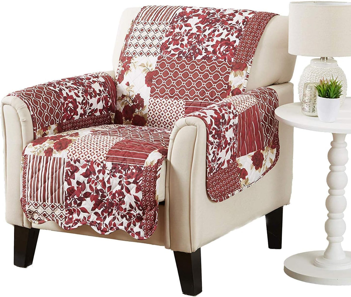 Great Bay Home Reversible Patchwork Sofa Cover - Washable Slipcover Furniture Protector with Elastic Straps - Perfect for Kids & Pets - Box-Stitched Detail (Taupe)