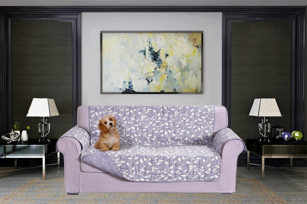 Elegant Comfort Quilted Furniture Protectors Solid and Printed Design Reversible Slipcovers Featuring Elastic Straps and Smart Pockets Great for Pets, Kids and More, Smart Leaf Loveseat, Sage