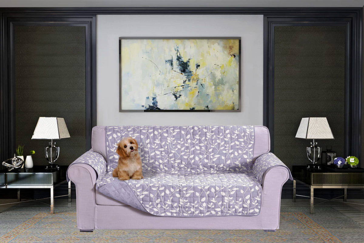 Elegant Comfort Quilted Furniture Protectors Solid and Printed Design Reversible Slipcovers Featuring Elastic Straps and Smart Pockets Great for Pets, Kids and More, Smart Leaf Loveseat, Sage