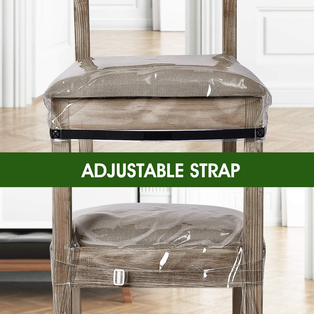 4 Pack Clear Plastic Dining Chair Covers, Reusable Thickened Soft PVC Seats Protectors, Double-Sided Adjustable Waterproof Chairs Slipcover