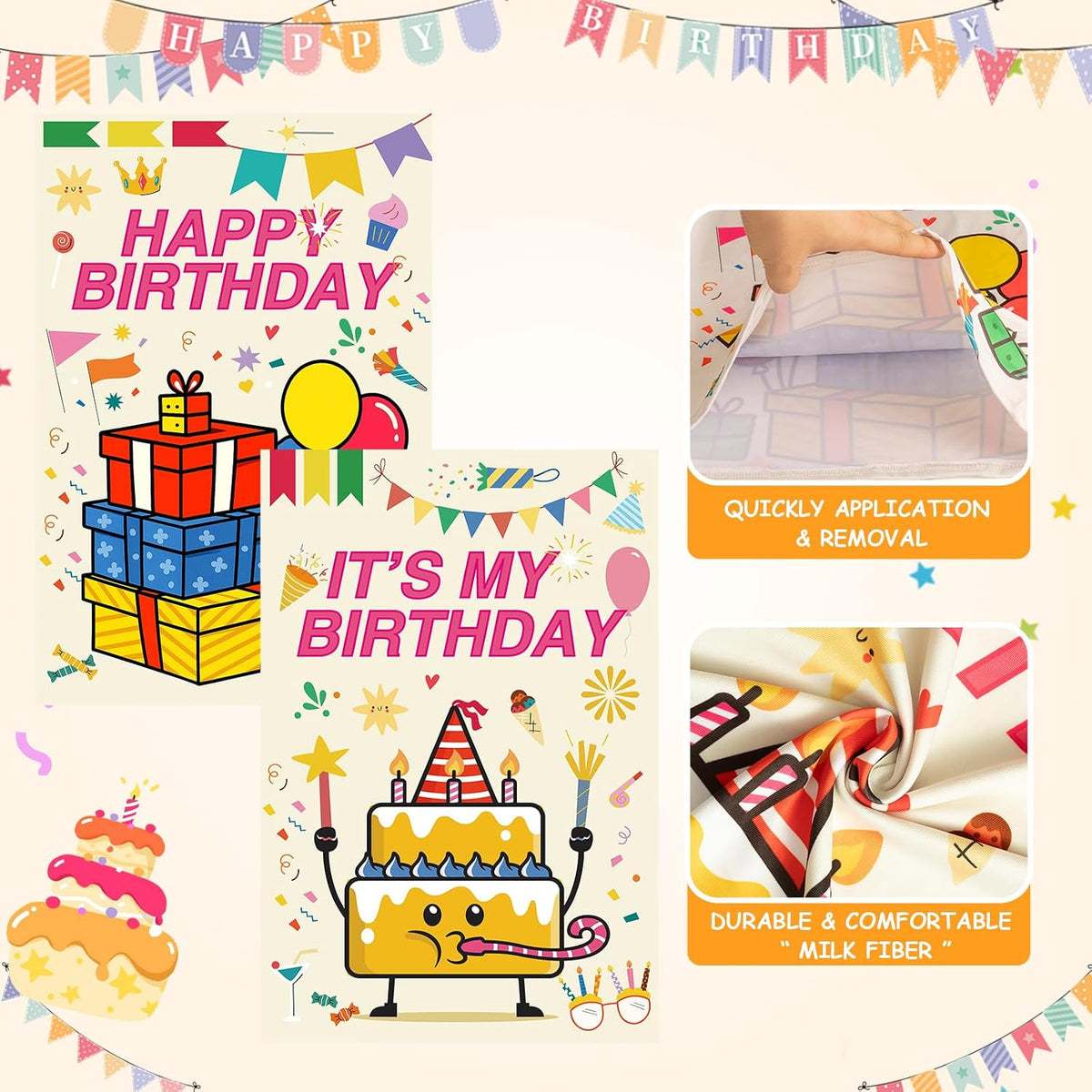 Set of 2 Happy Birthday Chair Covers for Classroom 16.5x22.4 Inch