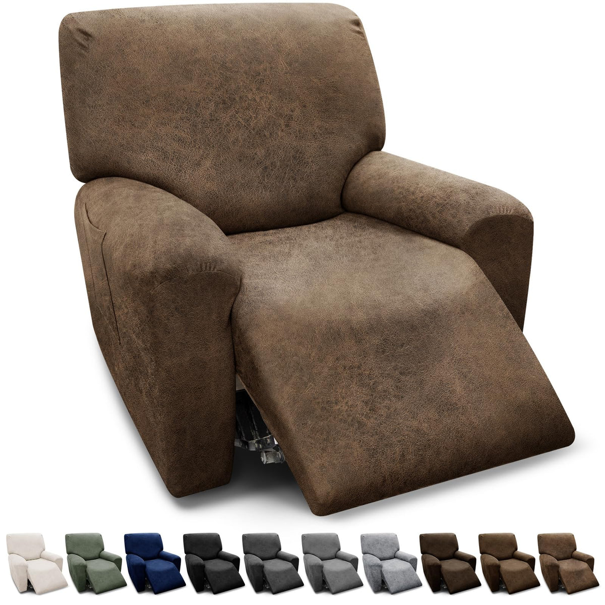 3-Pieces T Cushion Loveseat Slipcovers Leather Look Couch Cover Loveseat Covers for 2 Cushion Couch Furniture Protector Stretch Sofa Cover with 2 Individual T Cushion Seat Covers, Brown