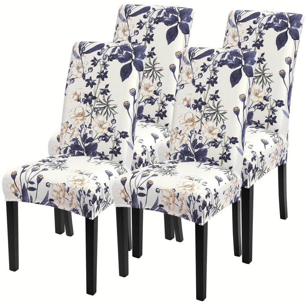 SearchI Chair Covers Slipcovers Set of 4, Spandex Super Fit Stretch Removable Washable Kitchen Parsons Protector for Dining Room,Hotel,Ceremony,Beige+Flowers