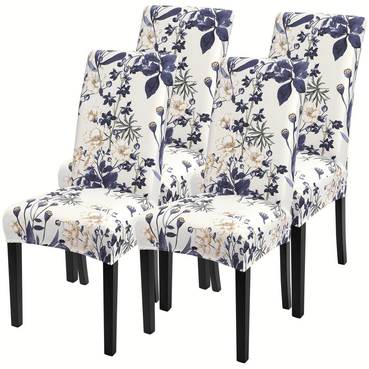 SearchI Chair Covers Slipcovers Set of 4, Spandex Super Fit Stretch Removable Washable Kitchen Parsons Protector for Dining Room,Hotel,Ceremony,Beige+Flowers