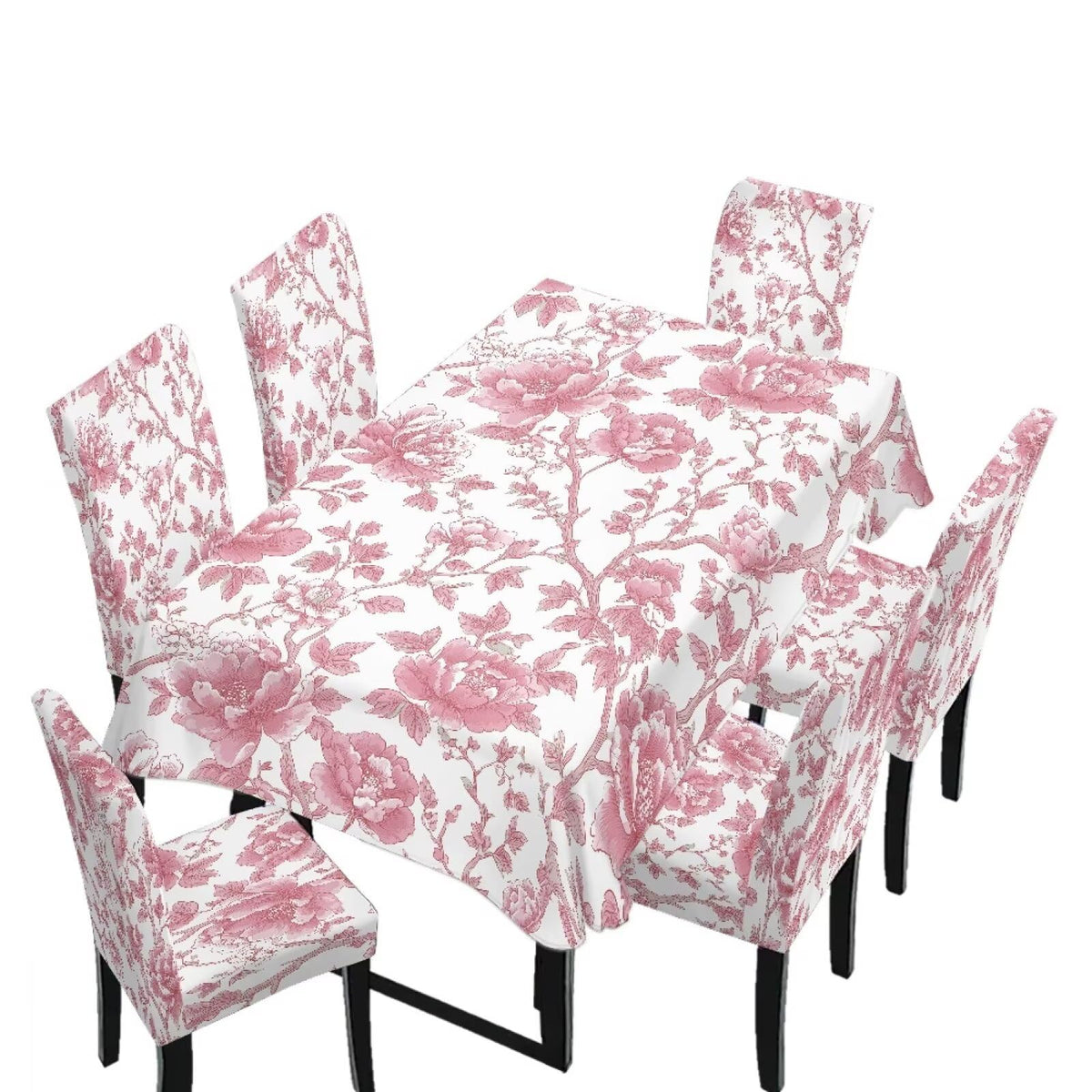 5 Pcs Table Cover Chair Covers Set Coloful Floral Dustproof Kitchen Seat Covers Set of 4 with Table Cover for Home Decor Soft Furniture Protector for Wedding Party Banquet