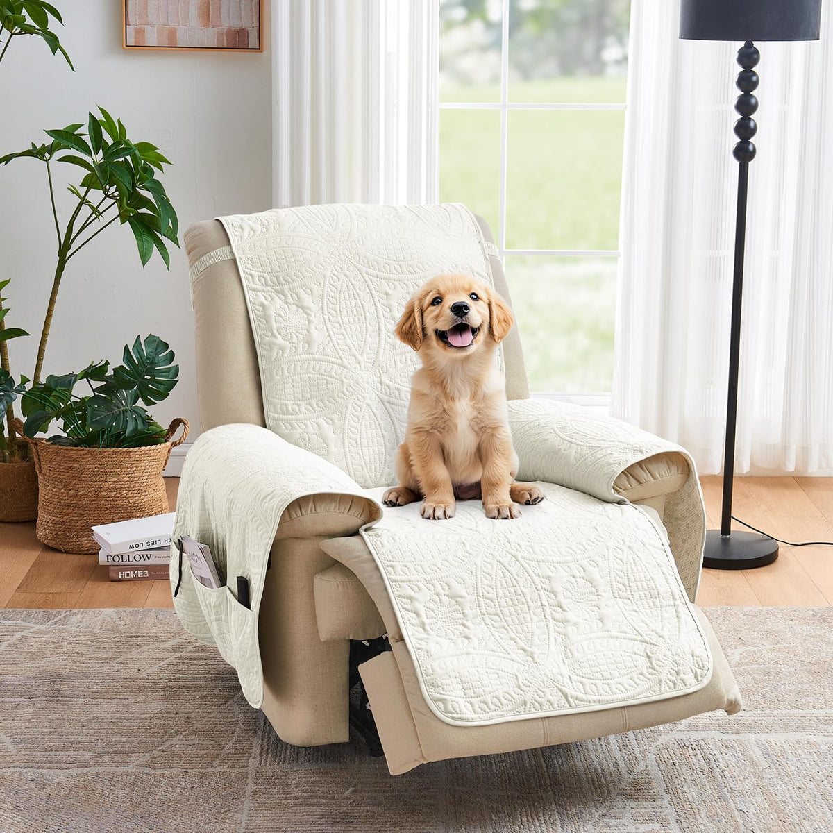 Beige Loveseat Covers for 2 Cushion Couch, Water-Repellent Quilted Covers for Sofa, Machine Washable Love Seat Couch Covers, Pet Friendly Loveseat Slipcovers (Loveseat 48", Beige Cream)