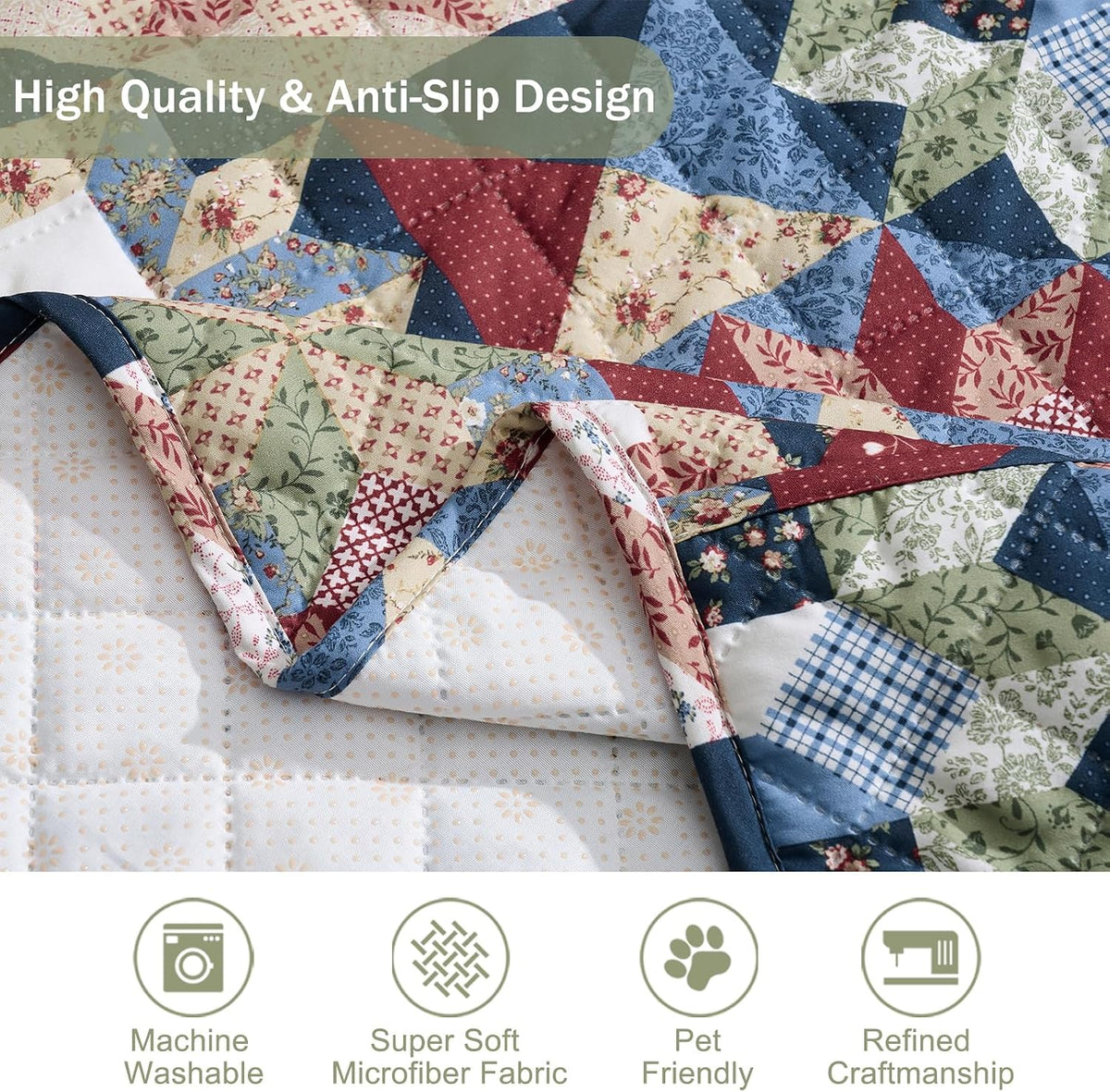 Patchwork Loveseat Covers for 2 Cushion Couch, Soft Quilted Couch Covers, Love Seat Couch Cover Pet Friendly for Sofa Couches, Washable Loveseat Slipcovers (Loveseat 48", Patchwork Red)