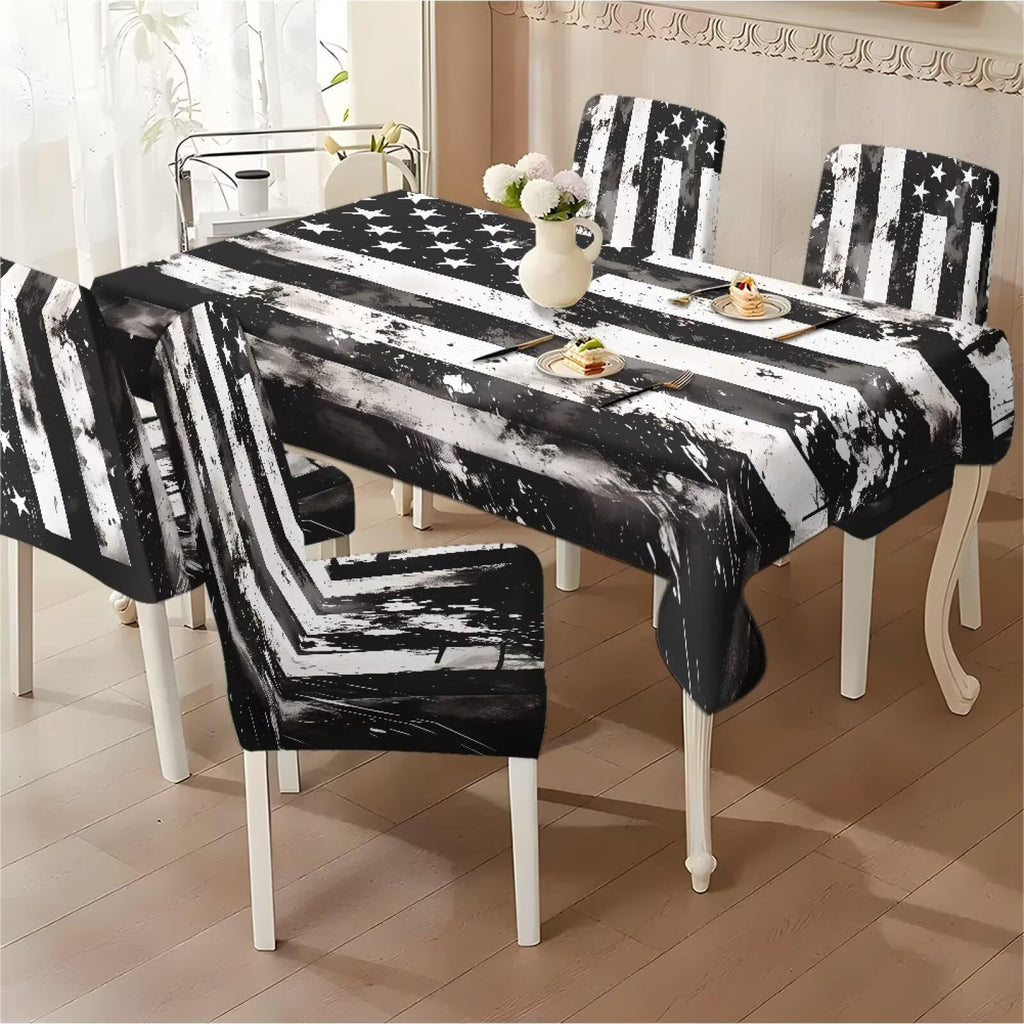 Thanksgiving Themed Dining Room Chair Cover and Tablecloths 5 Packs, Fall Leaf Print Kitchen Chair Seat Slipcovers Anti-Wrinkle Table Protector for Thanksgiving Day Party