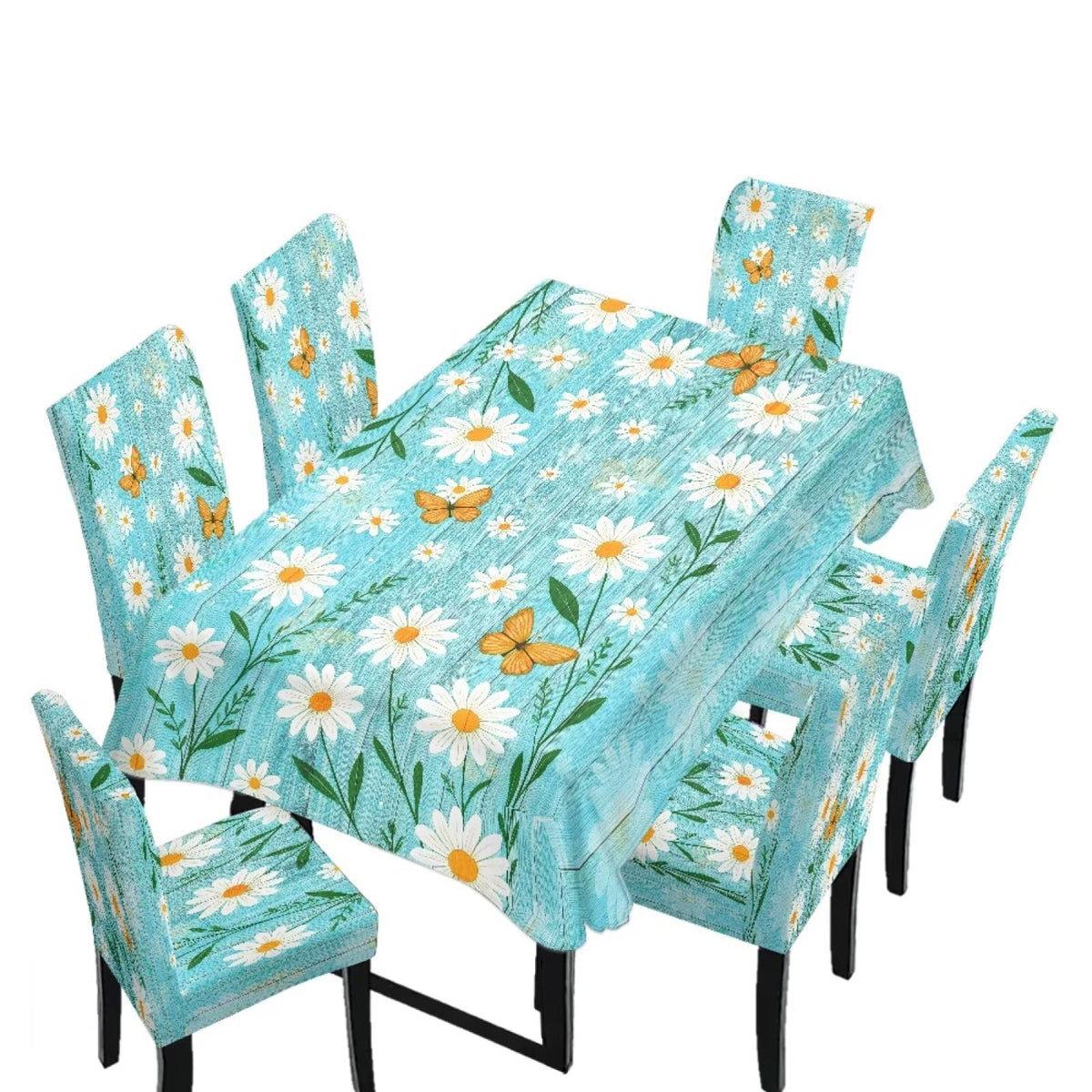 5 Pack Dining Room Chair Cover Set and Table Cloth Rectangle, Dust Proof Machine Washable Tablecloths Comfortable Chair Seat Slipcovers for Restaurant Decor, Abstract Fluid Marble