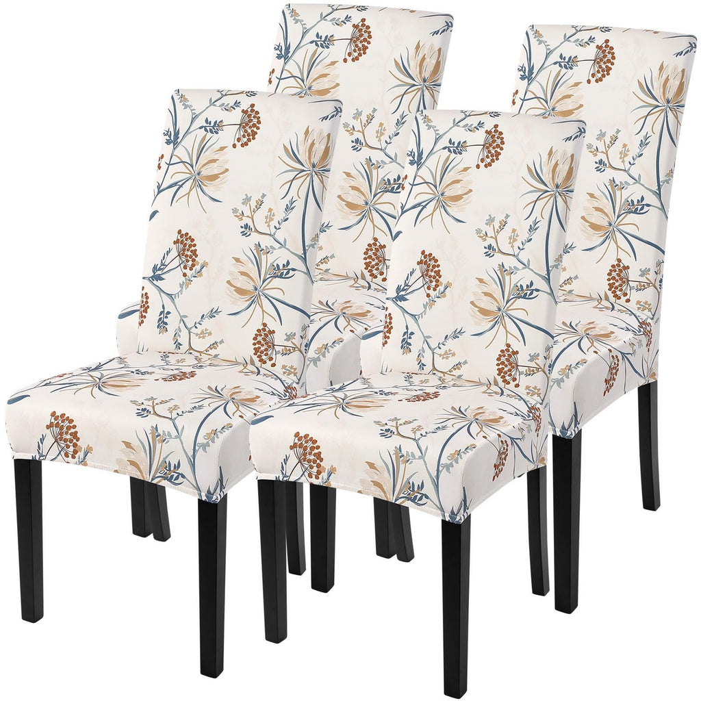 SearchI Chair Covers Slipcovers Set of 4, Spandex Super Fit Stretch Removable Washable Kitchen Parsons Protector for Dining Room,Hotel,Ceremony,Beige+Flowers