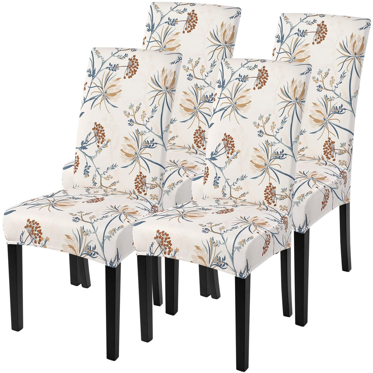 SearchI Chair Covers Slipcovers Set of 4, Spandex Super Fit Stretch Removable Washable Kitchen Parsons Protector for Dining Room,Hotel,Ceremony,Beige+Flowers