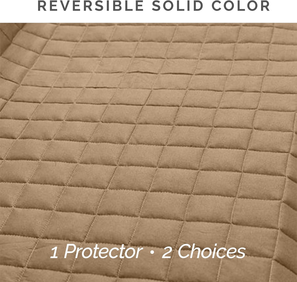 Elegant Comfort Quilted Furniture Protectors Solid and Printed Design Reversible Slipcovers Featuring Elastic Straps and Smart Pockets Great for Pets, and More, Bloomingdale Loveseat, Cream/Taupe