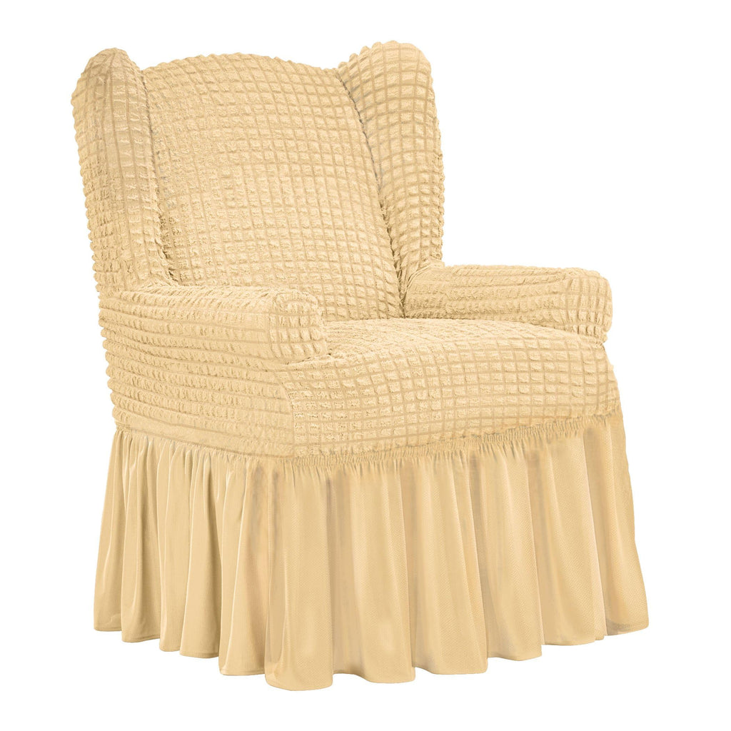 Collections Etc Textured Squares Ruffled Slipcover Taupe Loveseat