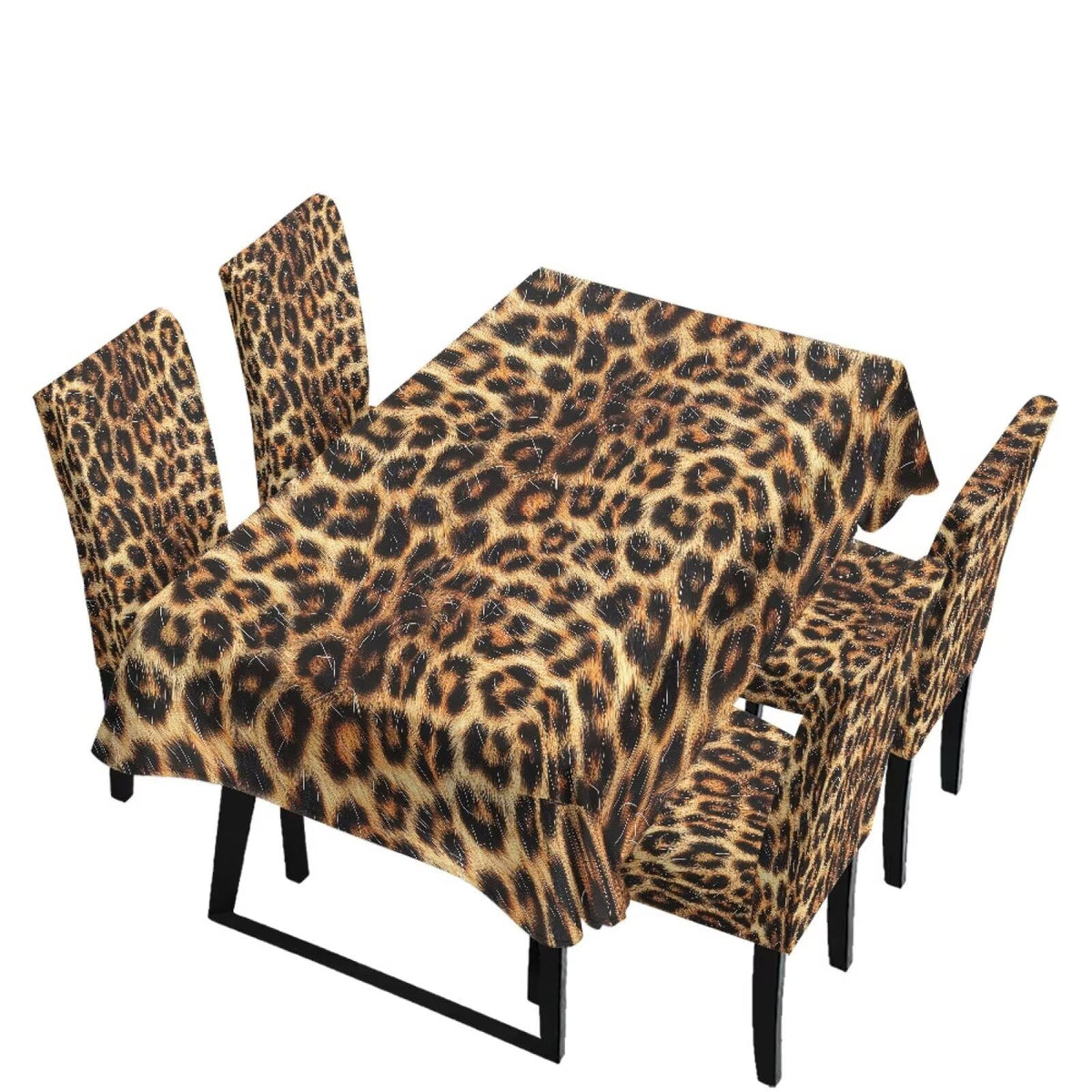 Palm Leaves Rectangular Table Cloth & Dining Chair Covers Set of 5, Stain Resistant Wipeable Chair Protectors for Farmhouse Rustic Home Kitchen Party Decor