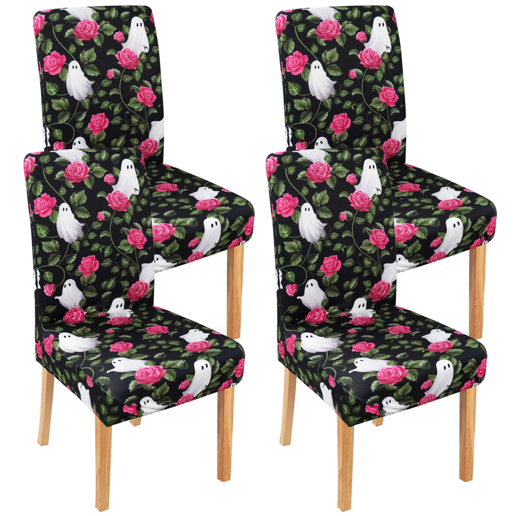 Halloween Chair Covers Set of 4, Fall Pumpkin Black/White Buffalo Plaid Chairs Slipcover for Dining Room, Removable Washable Breathable Cover in the Kitchen Restaurant Holiday Decor