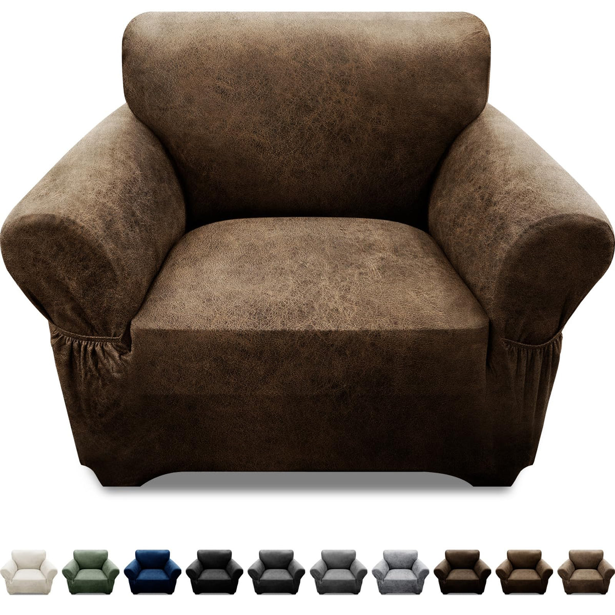 3-Pieces T Cushion Loveseat Slipcovers Leather Look Couch Cover Loveseat Covers for 2 Cushion Couch Furniture Protector Stretch Sofa Cover with 2 Individual T Cushion Seat Covers, Brown