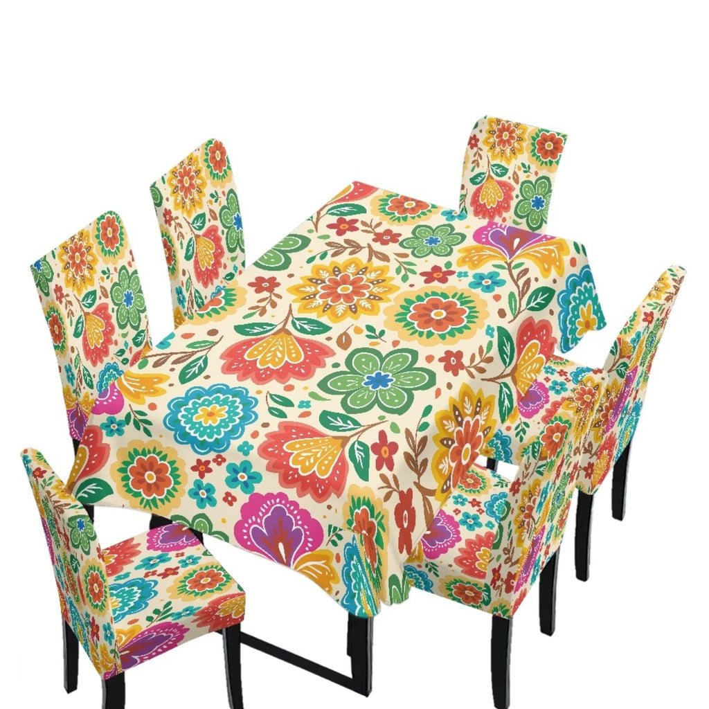 5 Pack Dining Room Chair Cover Set and Table Cloth Rectangle, Dust Proof Machine Washable Tablecloths Comfortable Chair Seat Slipcovers for Restaurant Decor, Abstract Fluid Marble