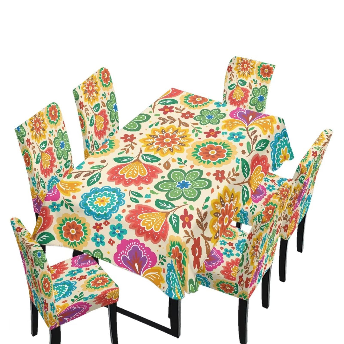 5 Pack Dining Room Chair Cover Set and Table Cloth Rectangle, Dust Proof Machine Washable Tablecloths Comfortable Chair Seat Slipcovers for Restaurant Decor, Abstract Fluid Marble