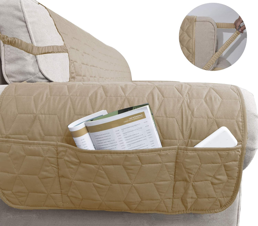 Ameritex Loveseat Cover Water-Resistant Quilted Furniture Protector with Back Nonslip Paws Slipcover for Dogs, Kids, Pets Loveseat Slipcover Stay in Place for Leather (Sand, 54'')