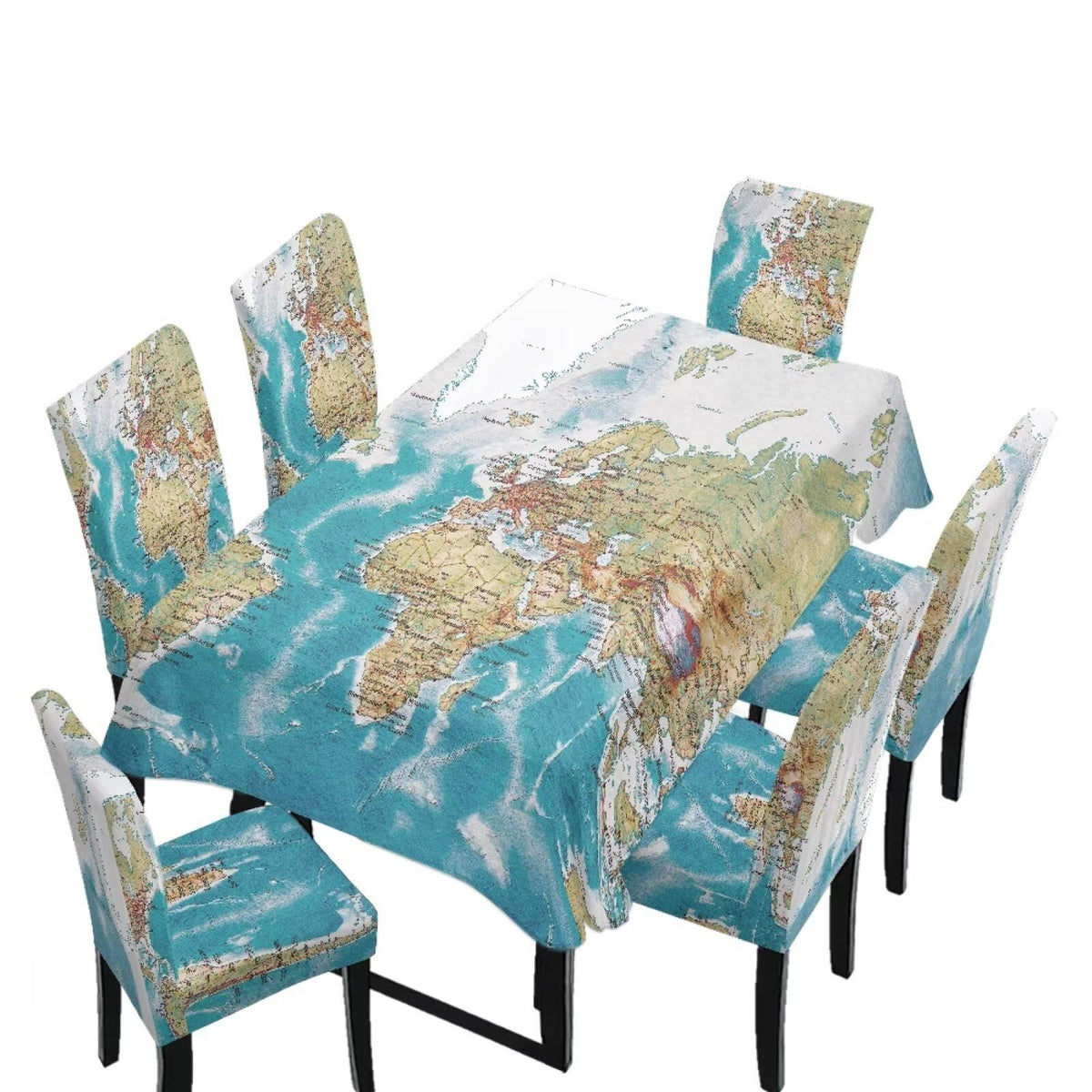Blue Floral Rectangular Table Cloth & Dining Chair Covers Set of 5, Stain Resistant Wipeable Chair Protectors for Farmhouse Rustic Home Kitchen Party Decor