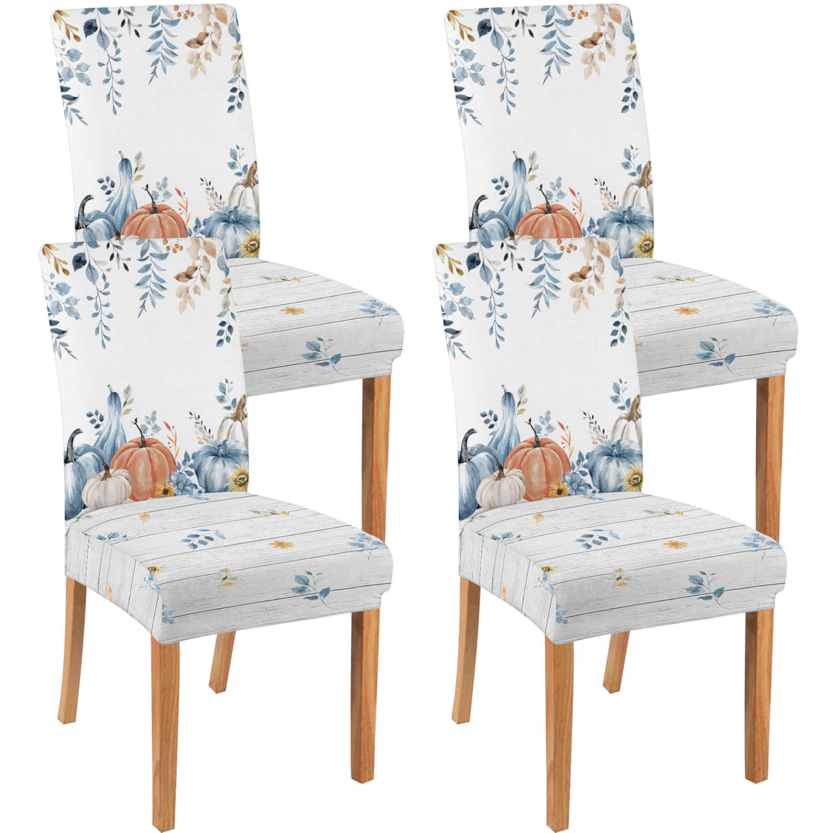 Halloween Chair Covers Set of 4, Fall Pumpkin Black/White Buffalo Plaid Chairs Slipcover for Dining Room, Removable Washable Breathable Cover in the Kitchen Restaurant Holiday Decor