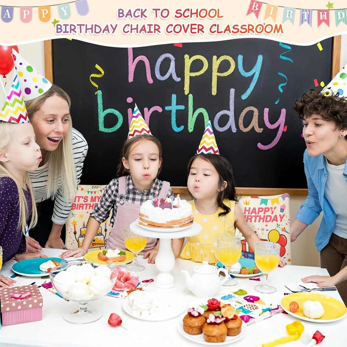 Set of 2 Happy Birthday Chair Covers for Classroom 16.5x22.4 Inch