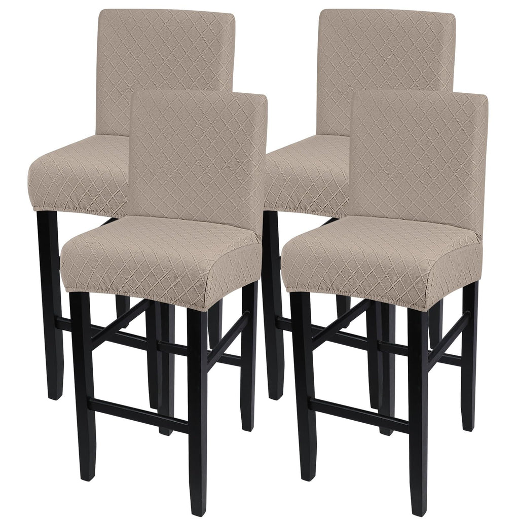 SearchI Bar Stool Covers Set of 4, Stretch Washable Barstool Seat Covers, Counter Height Chair Covers for Kitchen Dining Room Cafe (Beige Linen-Look Print)