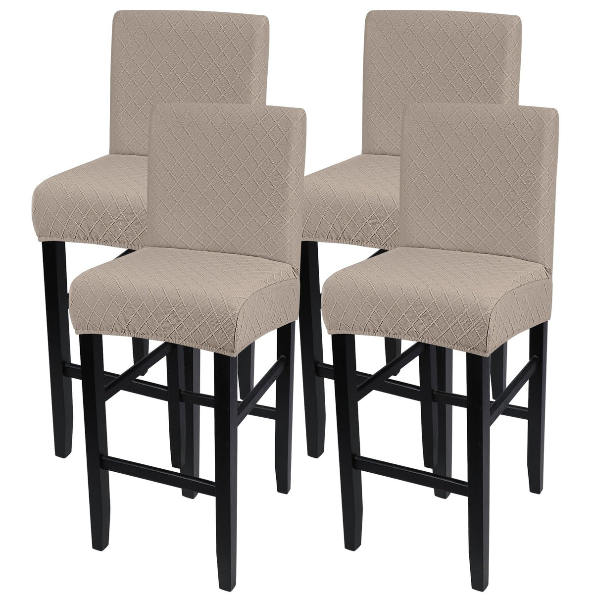 SearchI Bar Stool Covers Set of 4, Stretch Washable Barstool Seat Covers, Counter Height Chair Covers for Kitchen Dining Room Cafe (Beige Linen-Look Print)
