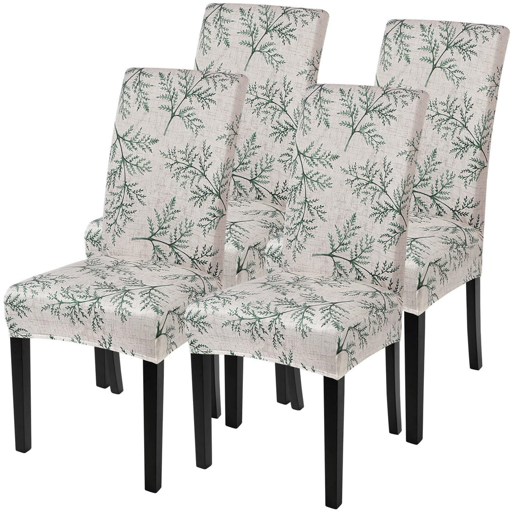 SearchI Chair Covers Slipcovers Set of 4, Spandex Super Fit Stretch Removable Washable Kitchen Parsons Protector for Dining Room,Hotel,Ceremony,Beige+Flowers