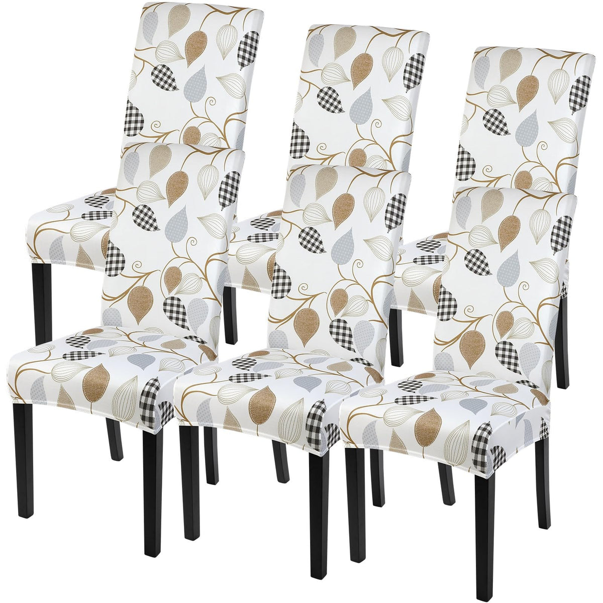 SearchI Dining Room Chair Covers Set of 6, Stretch Jacquard Parsons Chair Slipcovers Super Fit Removable Washable Kitchen Chair Protector Cover for Dining Room, Hotel, Ceremony (Beige Rhombus)