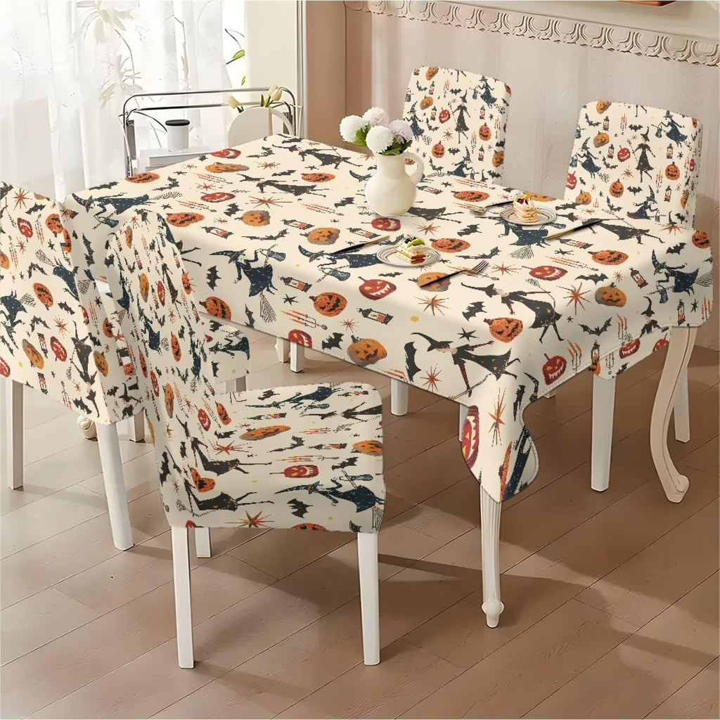 Thanksgiving Themed Dining Room Chair Cover and Tablecloths 5 Packs, Fall Leaf Print Kitchen Chair Seat Slipcovers Anti-Wrinkle Table Protector for Thanksgiving Day Party