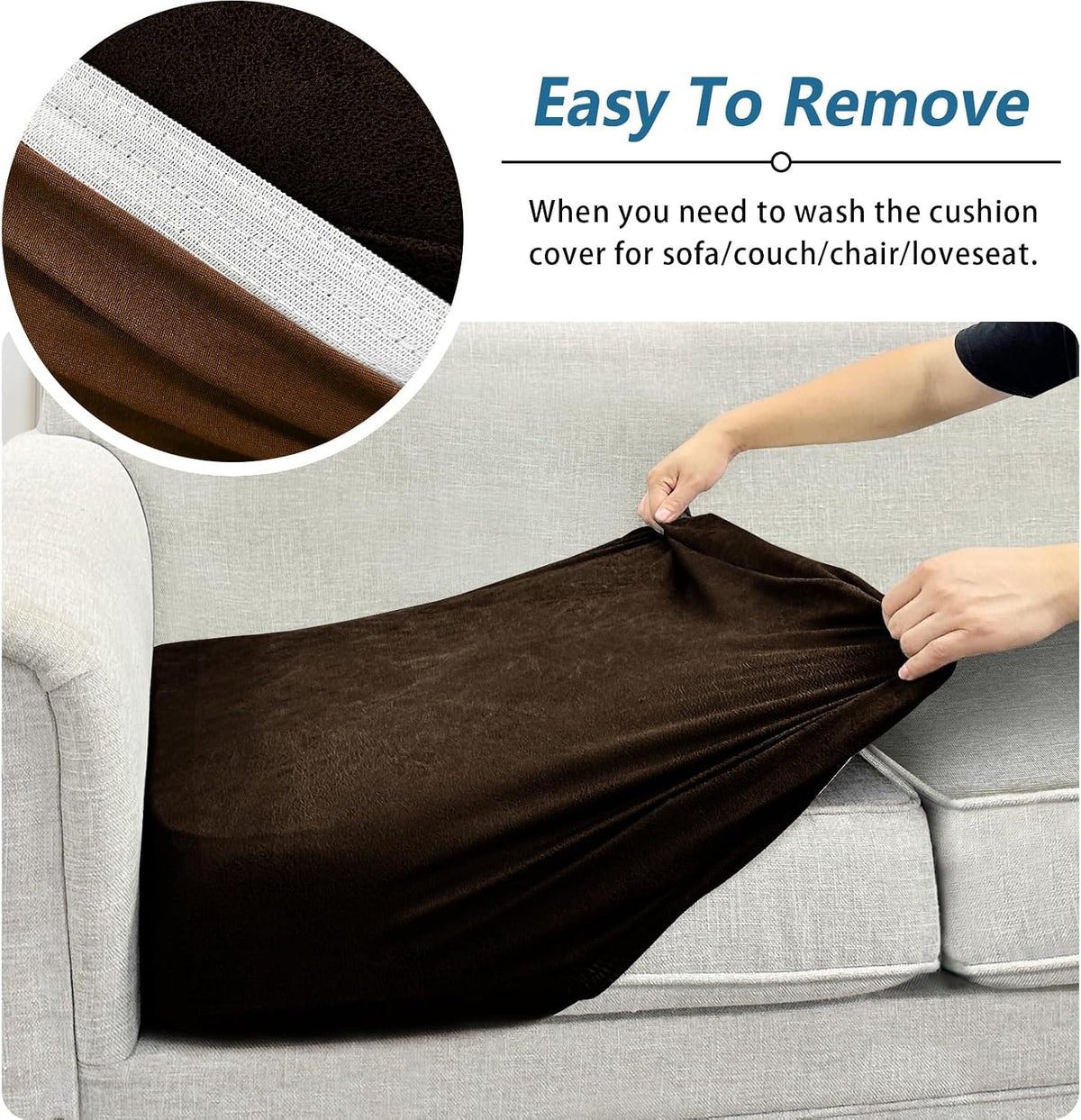 Loveseat Cushion Covers Leather-Look 2PC Stretch Love Seat Slipcover Sets for Living Room Individual Couch Seat Protector, Pet-Friendly, Non-Slip, Easy Fit - Coffee
