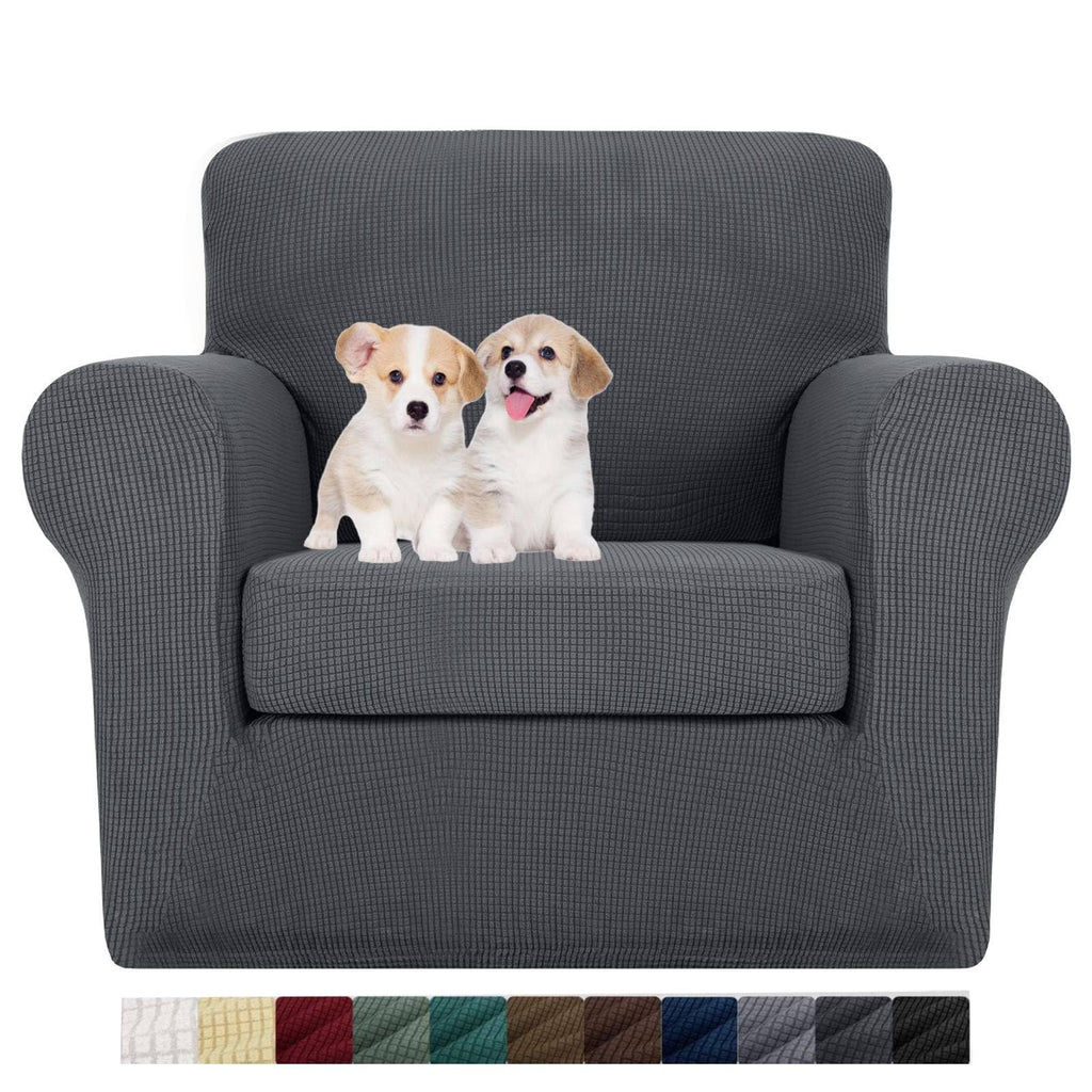 MAXIJIN 2 Piece Couch Covers for 2 Cushion Couch Super Stretch Loveseat Slipcover Dogs Pet Proof Fitted Furniture Protector Spandex Non Slip Sofa Love Seat Cover Washable (Loveseat, Gray)