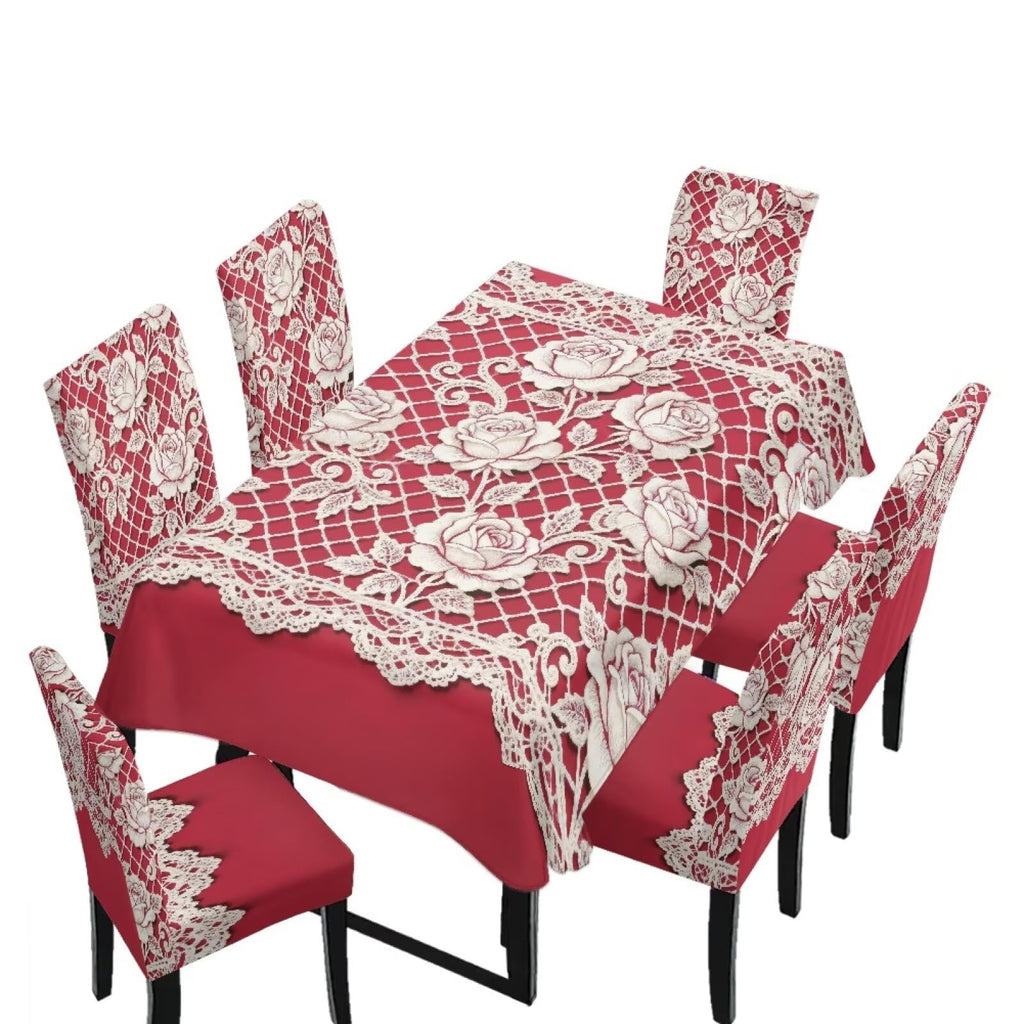 Blue Floral Rectangular Table Cloth & Dining Chair Covers Set of 5, Stain Resistant Wipeable Chair Protectors for Farmhouse Rustic Home Kitchen Party Decor