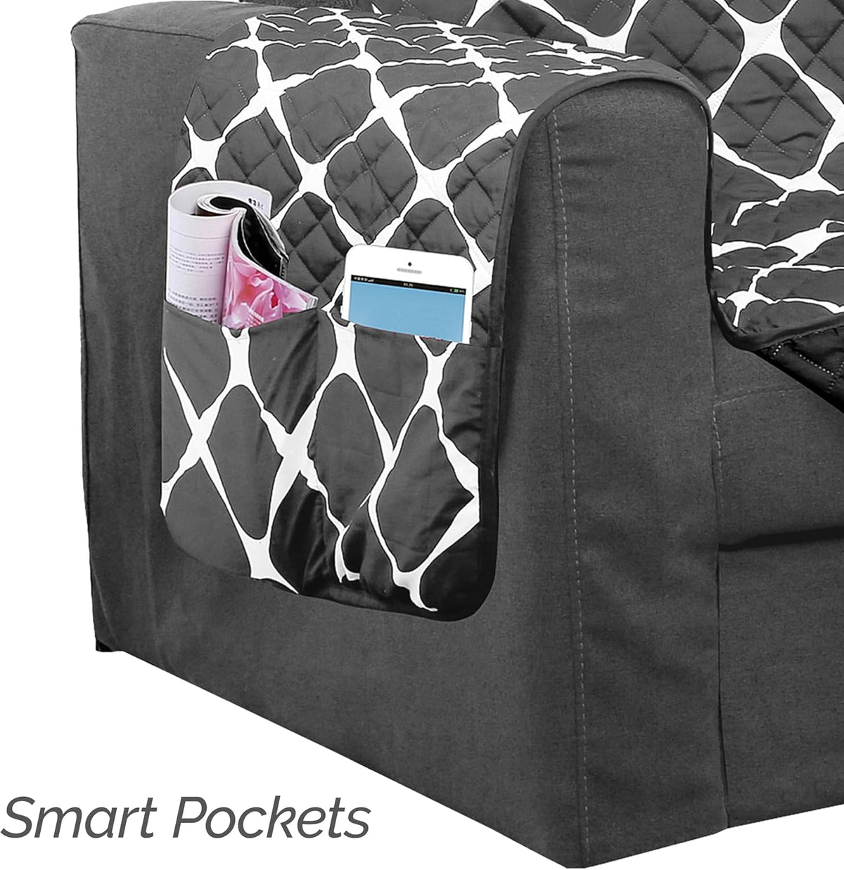 Elegant Comfort Quilted Furniture Protectors Solid and Printed Design Reversible Slipcovers Featuring Elastic Straps and Smart Pockets Great for Pets, and More, Bloomingdale Loveseat, Cream/Taupe