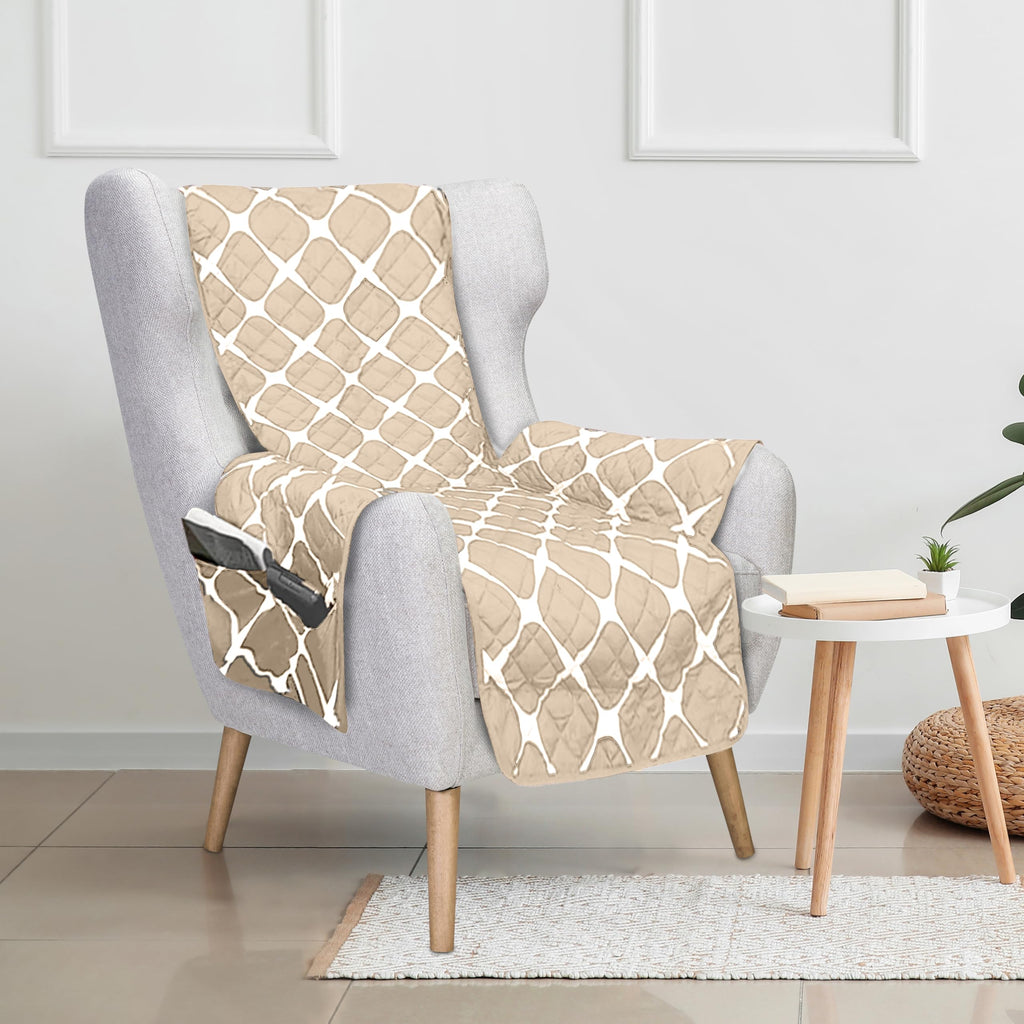 Elegant Comfort Quilted Furniture Protectors Solid and Printed Design Reversible Slipcovers Featuring Elastic Straps and Smart Pockets Great for Pets, and More, Bloomingdale Loveseat, Cream/Taupe