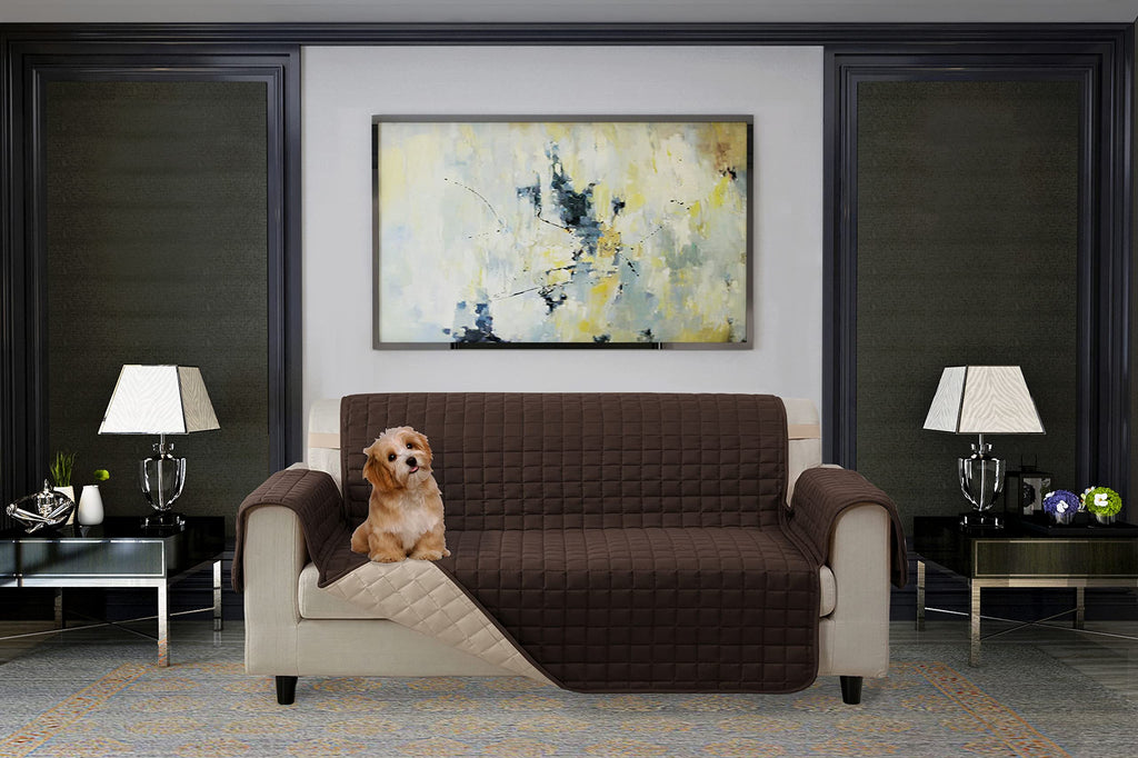 Elegant Comfort Quilted Furniture Protectors Solid and Printed Design Reversible Slipcovers Featuring Elastic Straps and Smart Pockets Great for Pets, Kids and More, Loveseat, Burgundy/Black