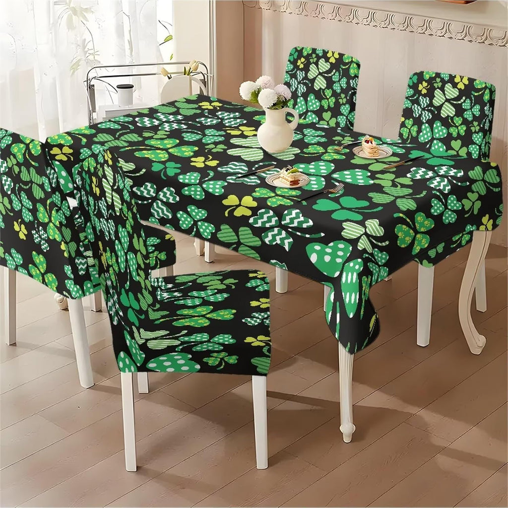 ZDCUSTOM St Patricks Day Table Cloth and Chair Cover Set of 4 Green Tablecloths Rectangular Festive Chair Covers for Dining Chairs St. Patrick’s Day Decoration