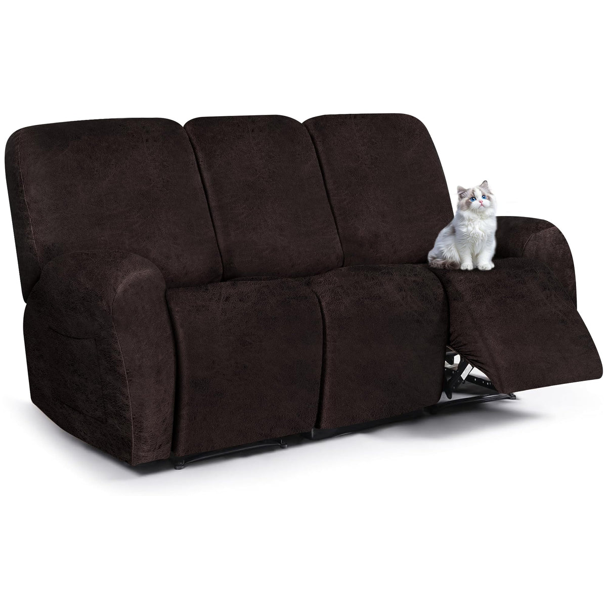 ANARACHON Leather Look Loveseat Recliner Cover, 6-Pieces Stretch Dual Recliner Sofa Covers, Soft Reclining Couch Slipcover, Washable Furniture Protector for Pets (2 Seater,256 Black)