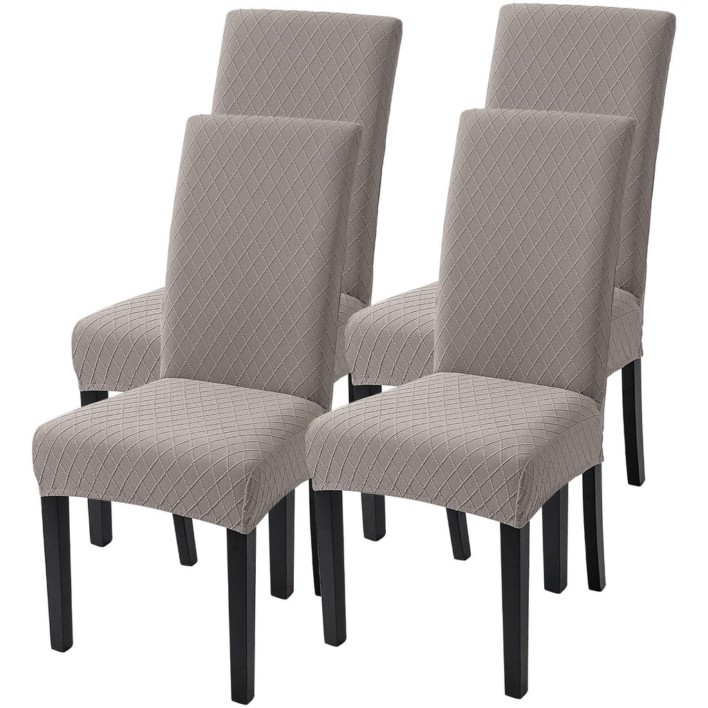 SearchI Dining Room Chair Covers Set of 6, Stretch Jacquard Parsons Chair Slipcovers Super Fit Removable Washable Kitchen Chair Protector Cover for Dining Room, Hotel, Ceremony (Beige Rhombus)
