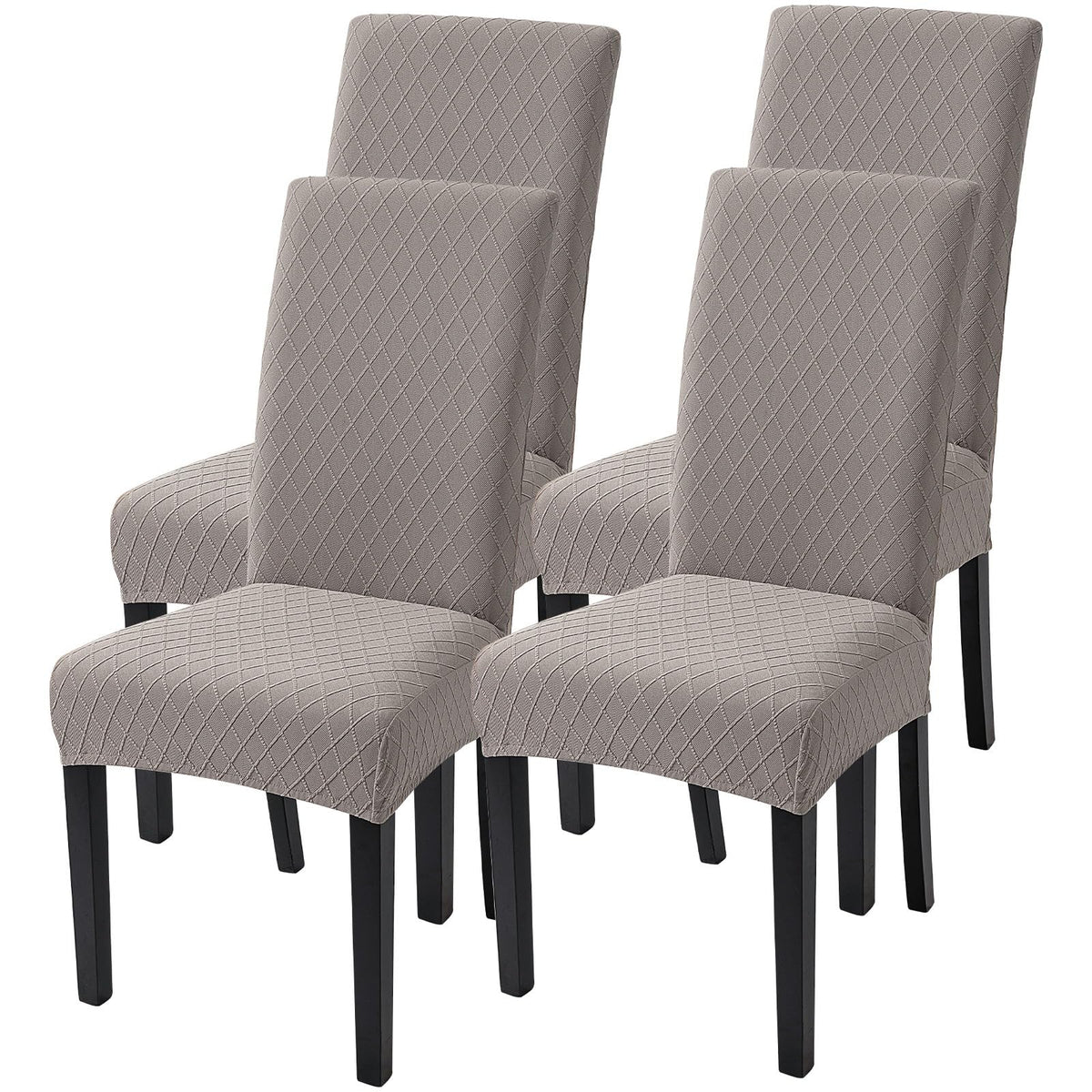 SearchI Dining Room Chair Covers Set of 6, Stretch Jacquard Parsons Chair Slipcovers Super Fit Removable Washable Kitchen Chair Protector Cover for Dining Room, Hotel, Ceremony (Beige Rhombus)
