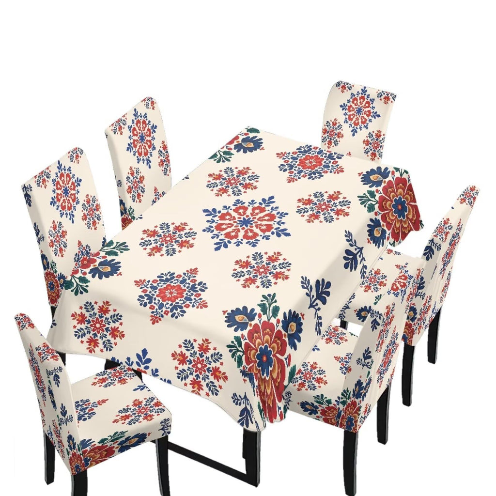 Light Grey 7 Pcs Tablecloth and Chair Covers Set Removable Chair Covers Set of 6 with Table Cover for Dining Room Washable Furniture Protector for Family Gathering Potluck