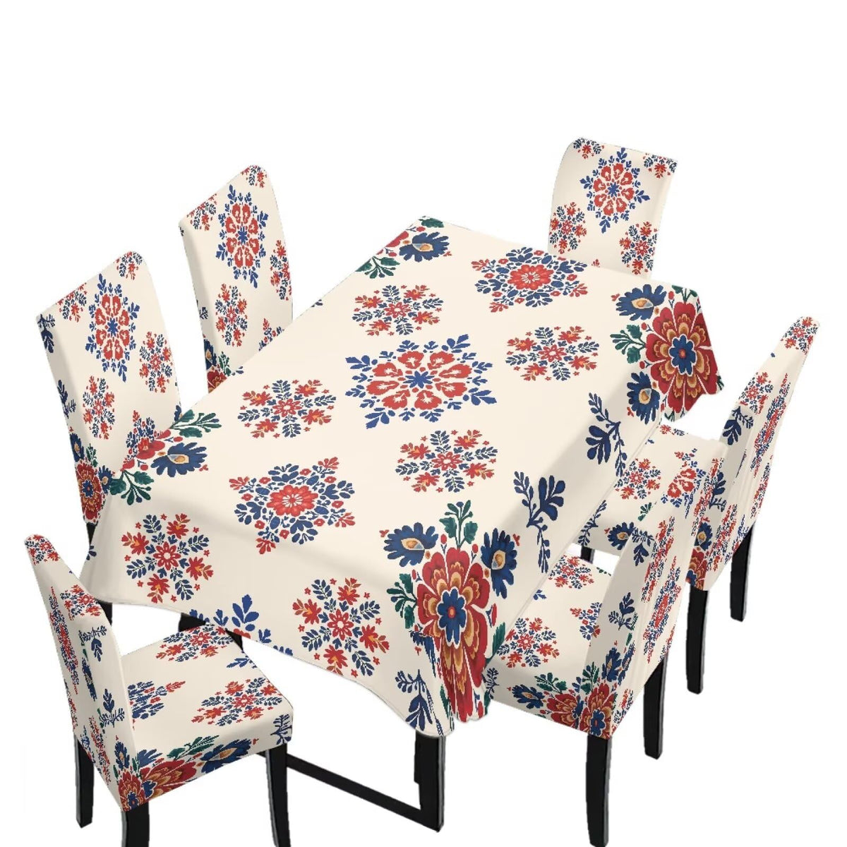Light Grey 7 Pcs Tablecloth and Chair Covers Set Removable Chair Covers Set of 6 with Table Cover for Dining Room Washable Furniture Protector for Family Gathering Potluck